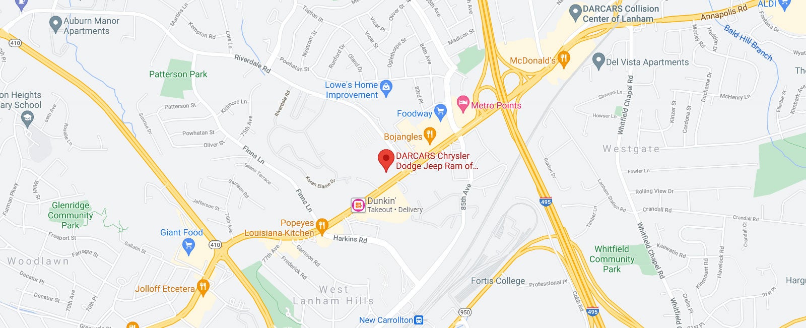 Map of DARCARS Chrysler Dodge Jeep Ram of New Carrollton in New Carrollton MD